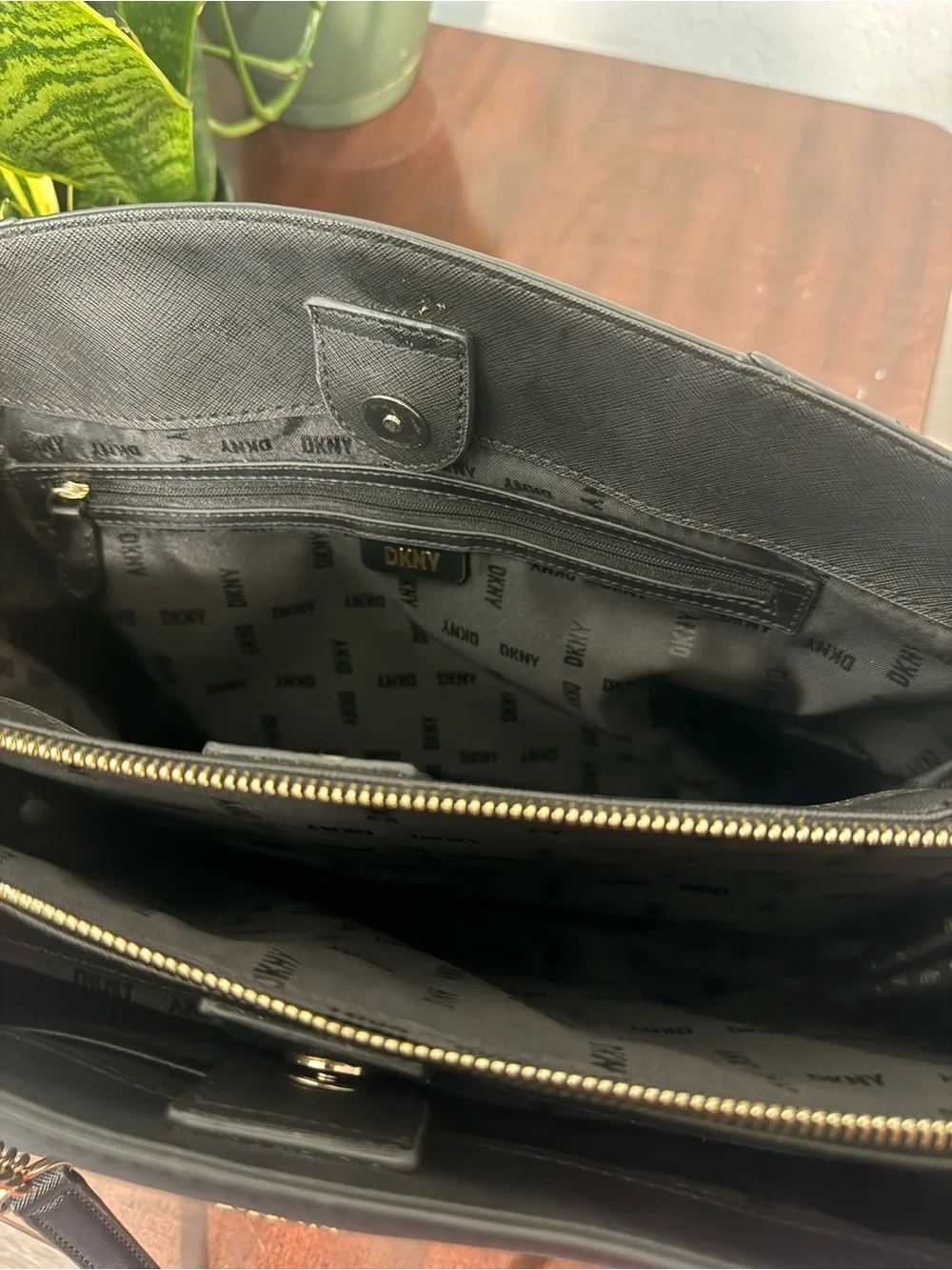 DKNY Black Tote with Gold Chain-Strap